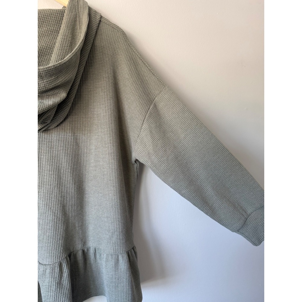 Wishlist Hoodie Large Sage Green Waffle‎ Knit Ruffle Peplum Oversized Thermal - Picture 10 of 11